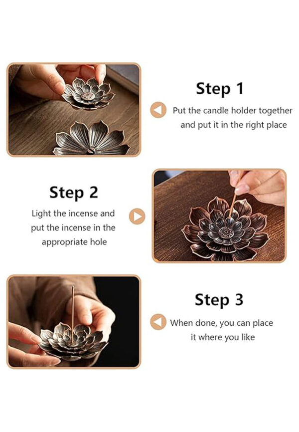 Lotus Incense Holder Brass Stick with Detachable Ash Catcher - Image 4